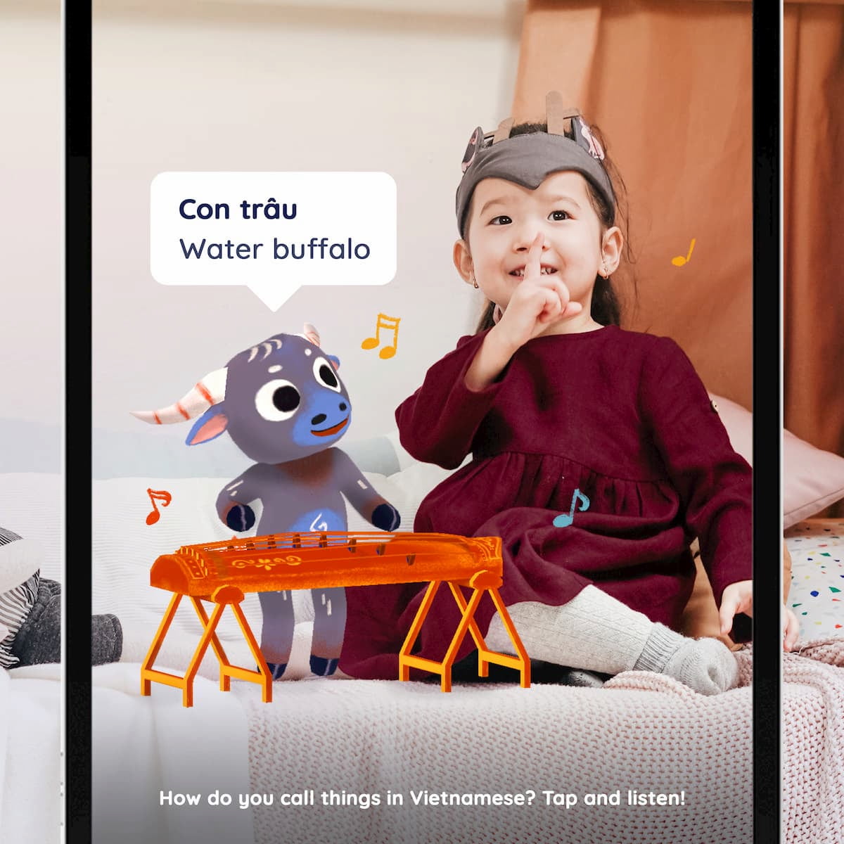 SOC_Vocabulary Screenshot of an iPad showing an digital animal in augmented reality next to a girl